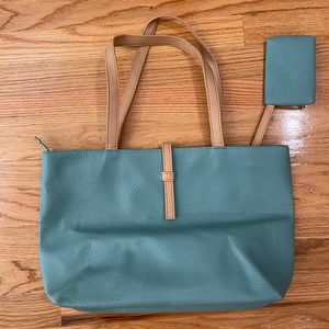 Slate Blue Small Travel Bag with attached mini wallet